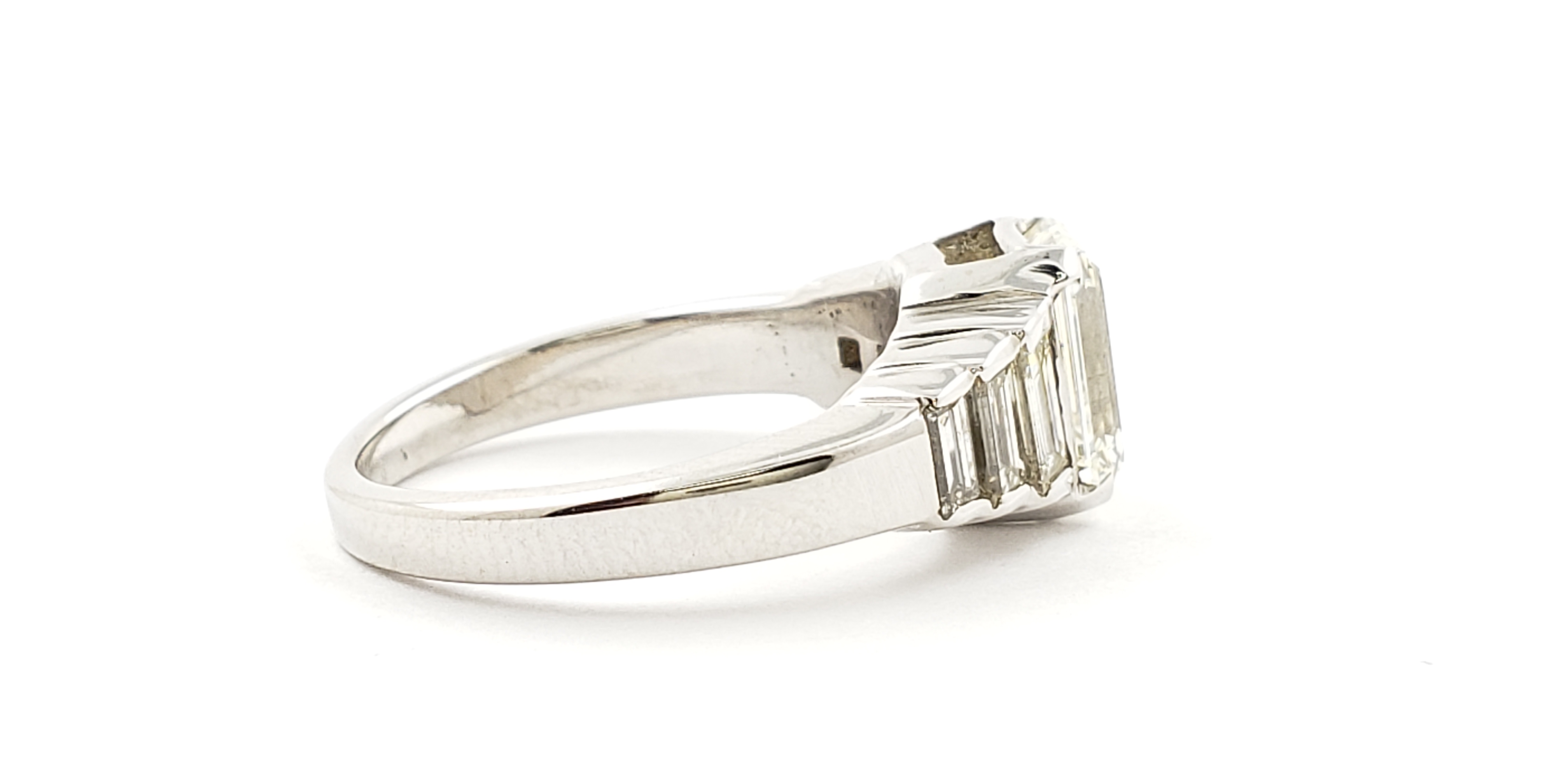 Emerald Cut Diamond Ring with Side Baguette Shape Diamonds
